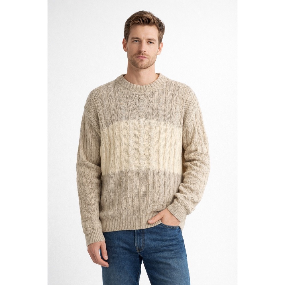 Marshall Fields‎ Mens Cable Knit Crew Neck Sweater Mens XL Beige Ireland Cotton